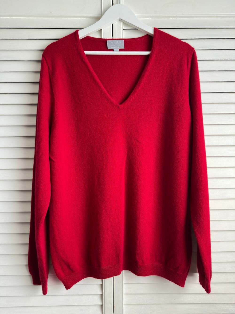 Pure Collection 100% Cashmere V-Neck Sweater Red Pullover Knit Women US 12
